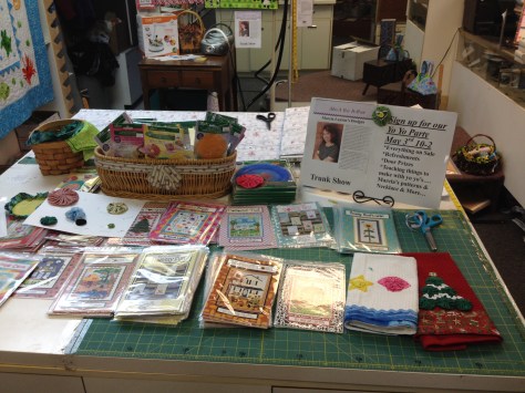 Promoting the yo-yo quilt patterns by local designer Marcia Layton.