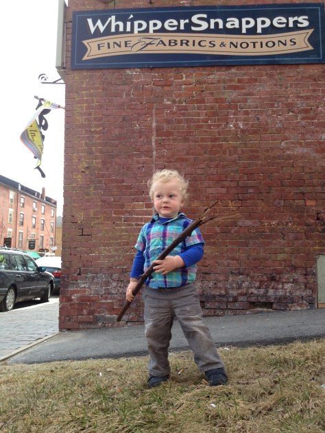 We got lots of running out before we went into the shop. I should have known with this kid, though, that there would be trouble inside!