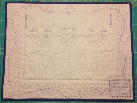 June's Irises - Back: You can see my first ever free motion quilting