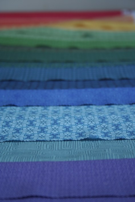 Depth of field rainbow jellyroll quilt