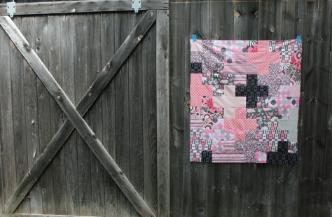 pink and grey baby plus quilt top finish