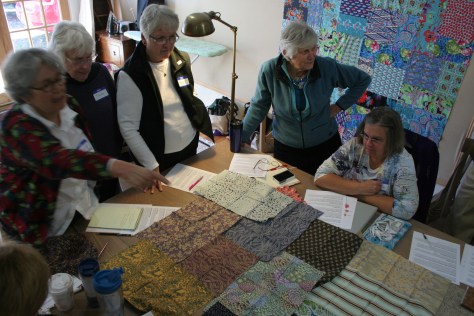 A color challenge: discussing whether this fabric bundle "works" or does not work, guided by Rhea.