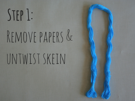 Embroidery floss tutorial Step 1- Remove papers and unwind skein