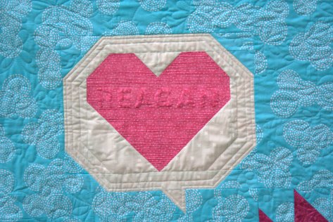 relief quilted name in heart