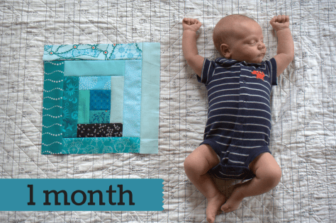 Finn 1 Month quilt block teal
