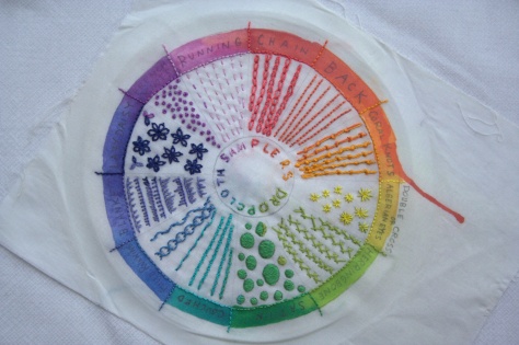 dropcloth color wheel embroidery sampler finish aurifil 12wt