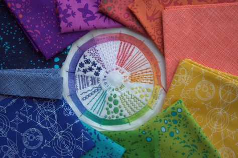 dropcloth color wheel embroidery sampler mini quilt