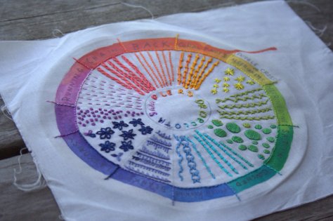dropcloth color wheel embroider sampler finish aurifil 12wt