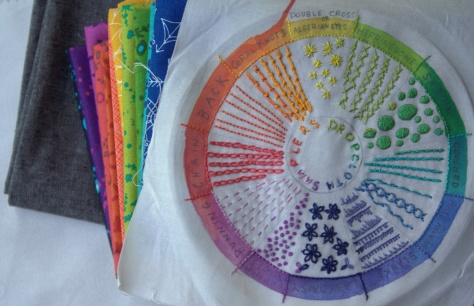 dropcloth color wheel embroidery sampler finish aurifil 12wt