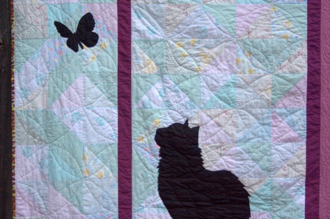 silhouette cat window butterfly quilt