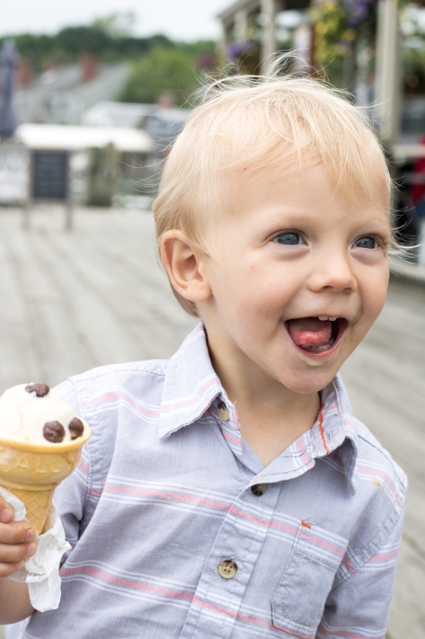 impish finn eating ice cream age 2