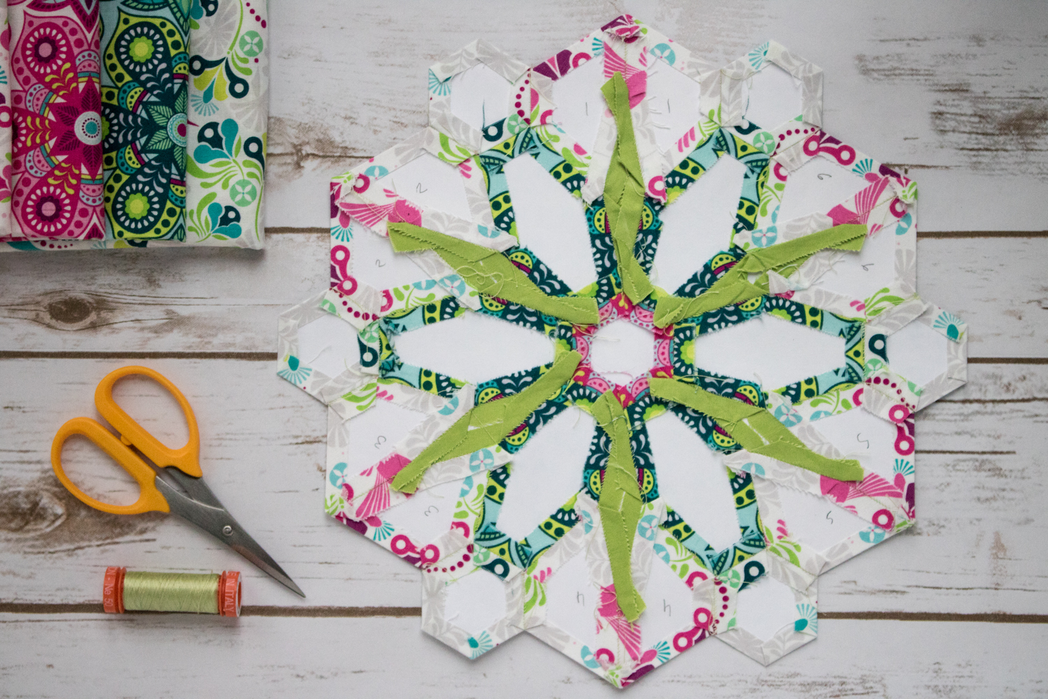 flit and bloom fabric fussy cutting flowermania back epp