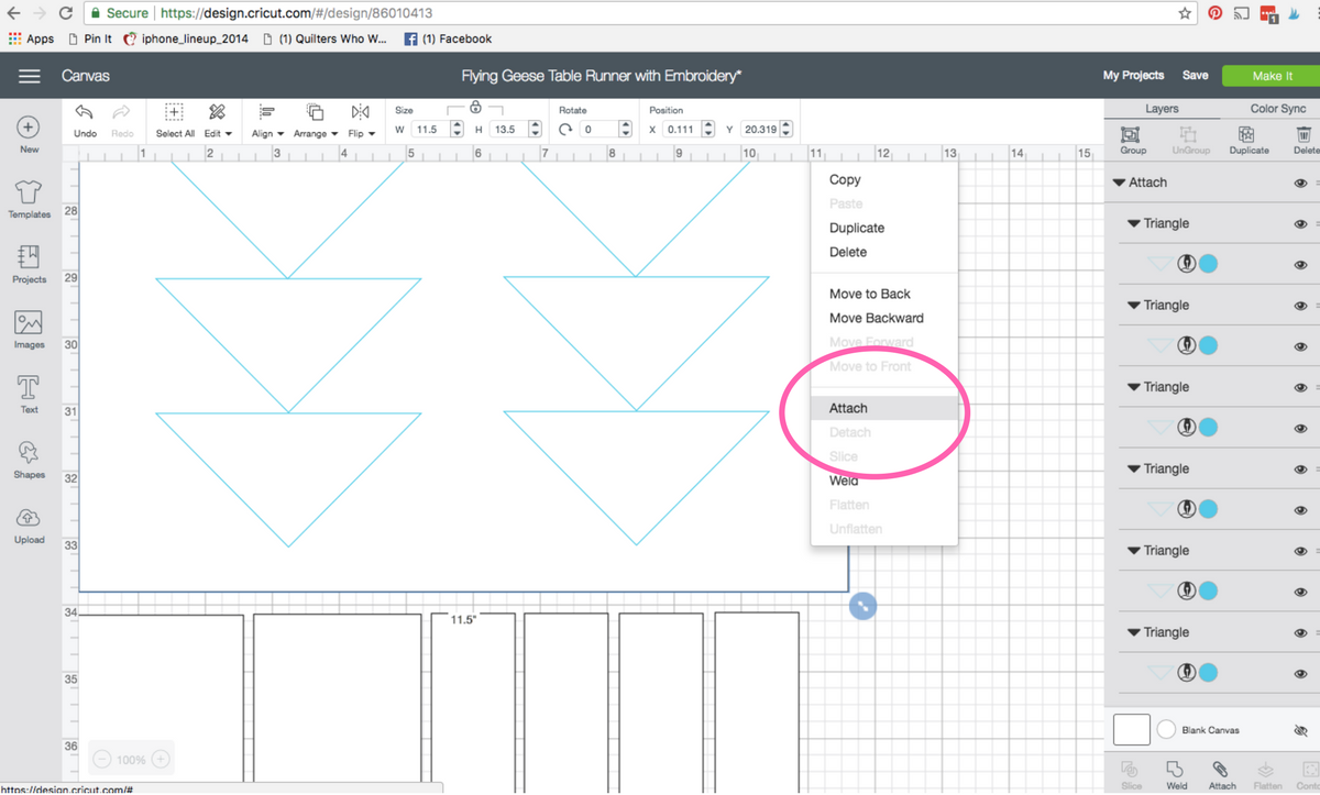 Attaching elements in Cricut Design Space